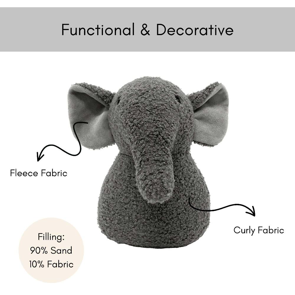Evideco Decorative Elephant Door Stopper – Heavyweight 2.3 Lb. Fabric Holder For Home And Office – Cute Animal Design Home Accessories Door Stops