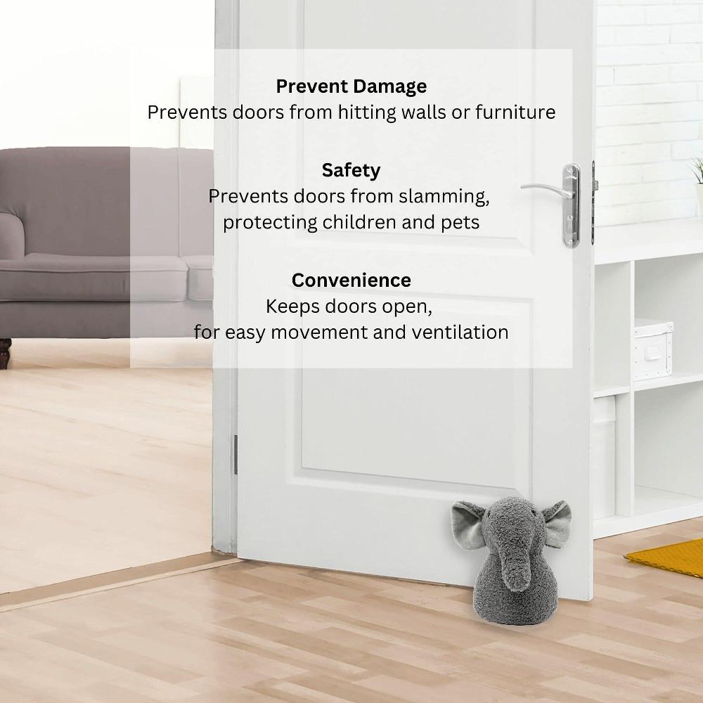 Evideco Decorative Elephant Door Stopper – Heavyweight 2.3 Lb. Fabric Holder For Home And Office – Cute Animal Design Home Accessories Door Stops