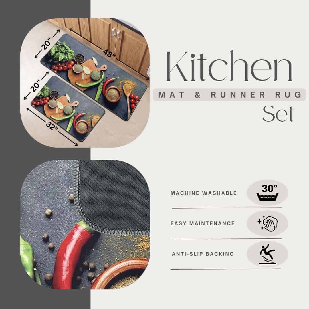 Evideco Decorative Kitchen Mat And Runner Rug Set With Fresh Herbs And Spices Design 20 X 32 And 20 X 48 Inches Home Accessories Kitchen Mats