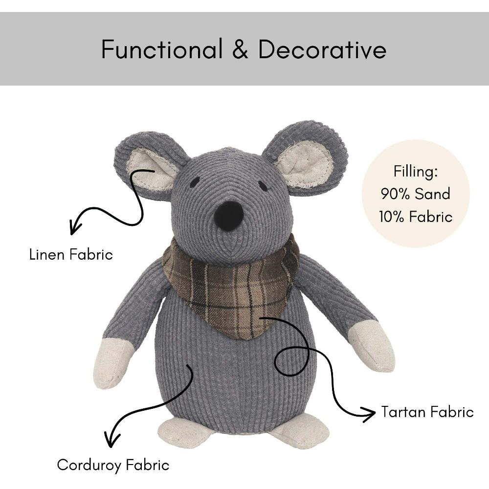 Evideco Decorative Mouse Door Stopper – Weighted Animal Doorstop 2.3 Lb. Functional And Cute Gray Corduroy Fabric Home Accessories Door Stops