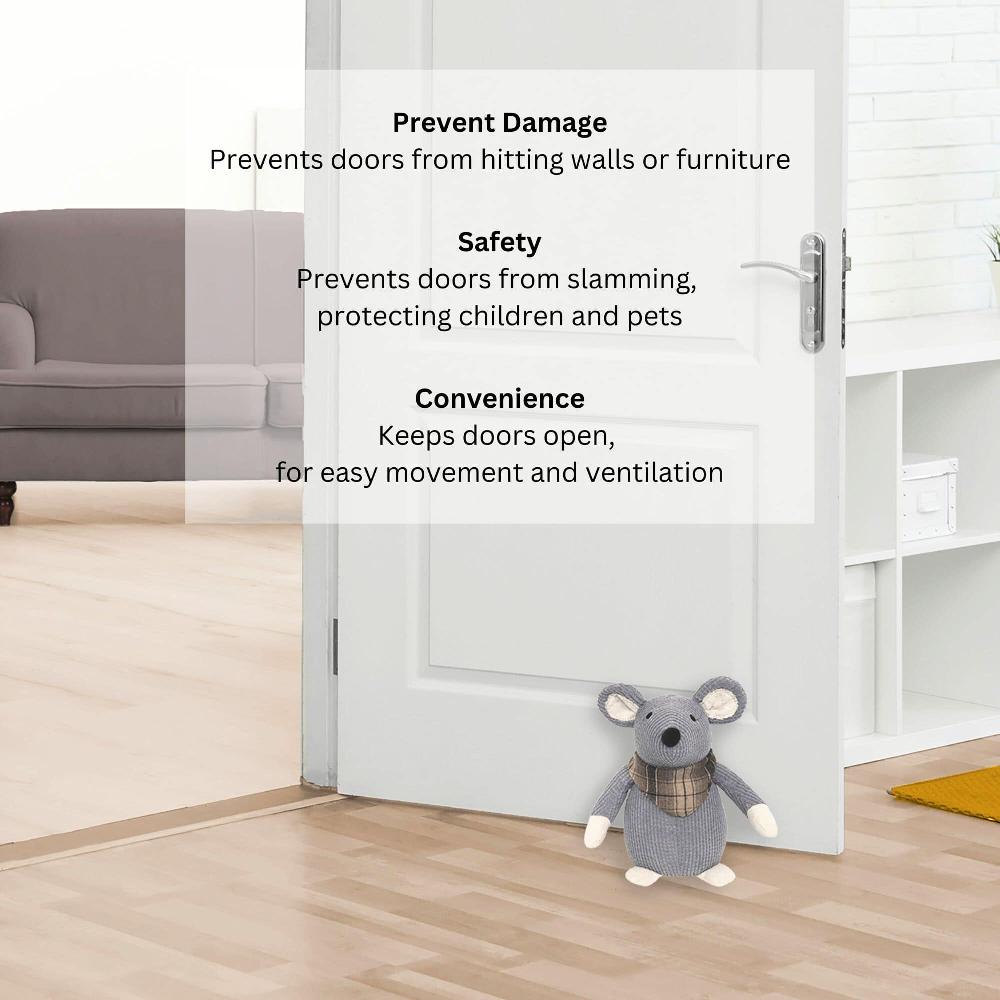 Evideco Decorative Mouse Door Stopper – Weighted Animal Doorstop 2.3 Lb. Functional And Cute Gray Corduroy Fabric Home Accessories Door Stops