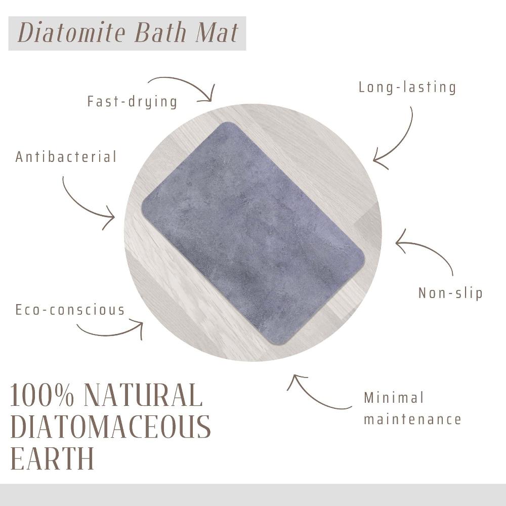 Evideco Deluxe Concrete-Effect Natural Diatomite Bath Mat – Super-Absorbent Anti-Slip Minimal Care Durable – 24×16 Inches Bathroom Mats & Rugs Bath Rugs
