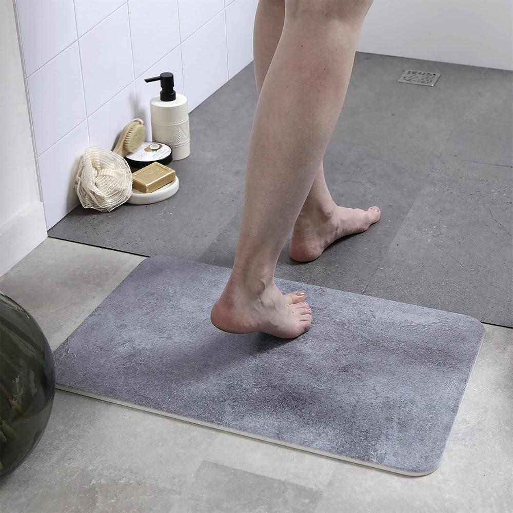 evideco Deluxe Concrete-Effect Natural Diatomite Bath Mat – Super-Absorbent Anti-Slip Minimal Care Durable – 24×16 inches Bathroom Mats & Rugs Bath Rugs