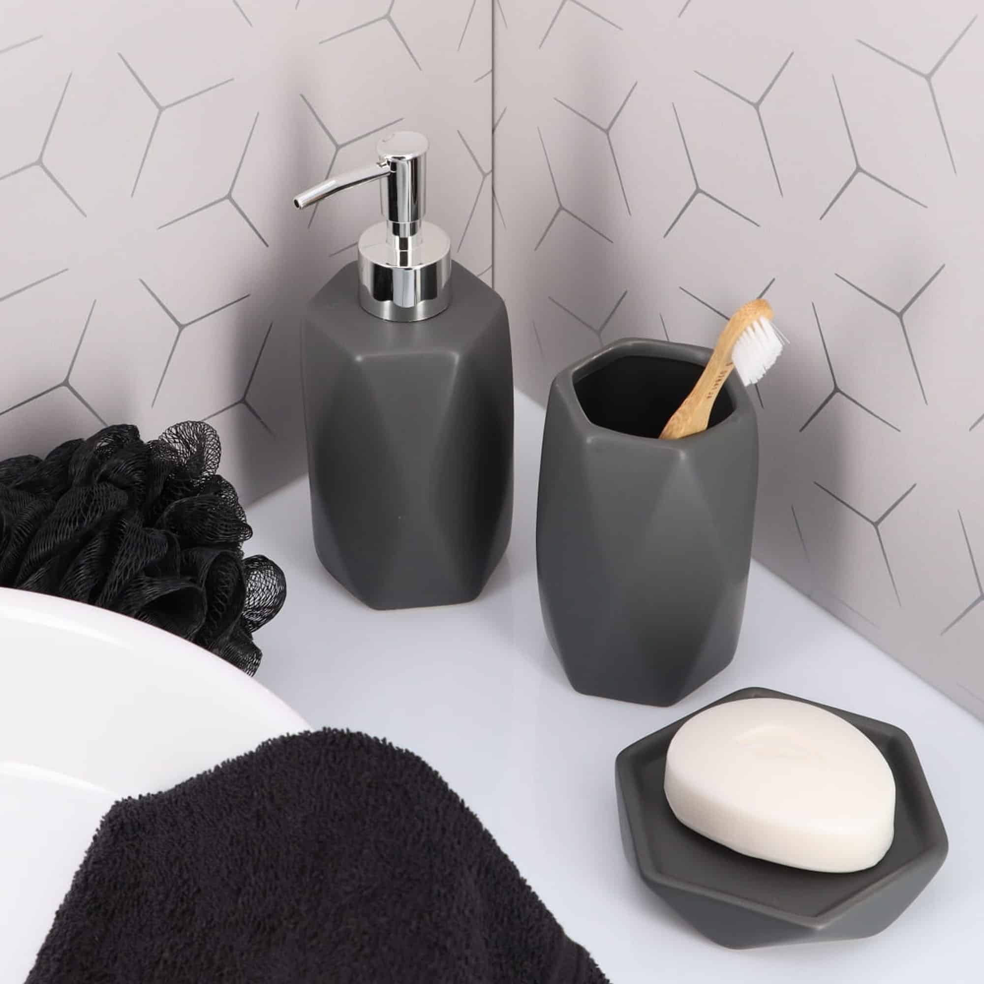 Evideco Diamond Bathroom Accessory Set 4-Pieces Gray Bathroom Accessories Bath Coordinate Sets
