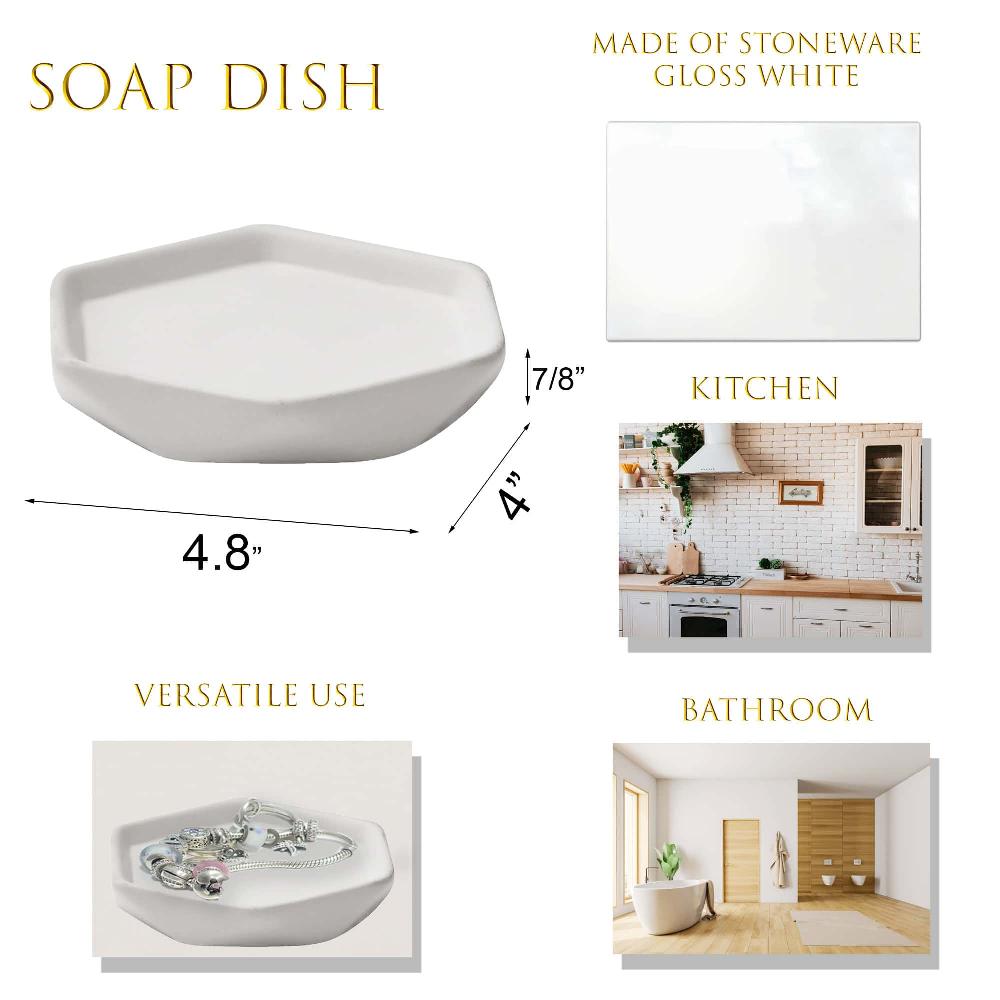 Evideco Diamond Soap Dish Cup Stoneware White Bathroom Accessories Soap Dishes