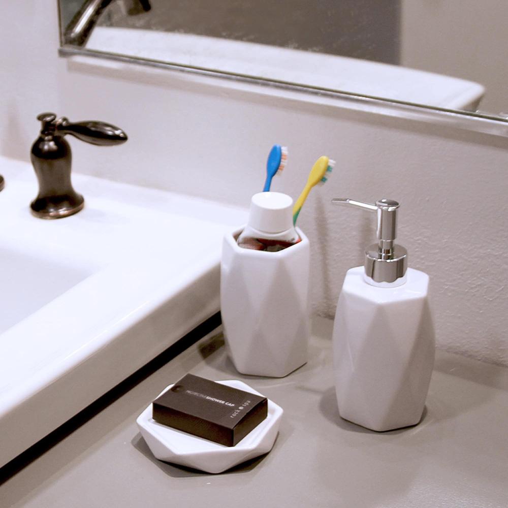 Evideco Diamond Soap Dish Cup Stoneware White Bathroom Accessories Soap Dishes