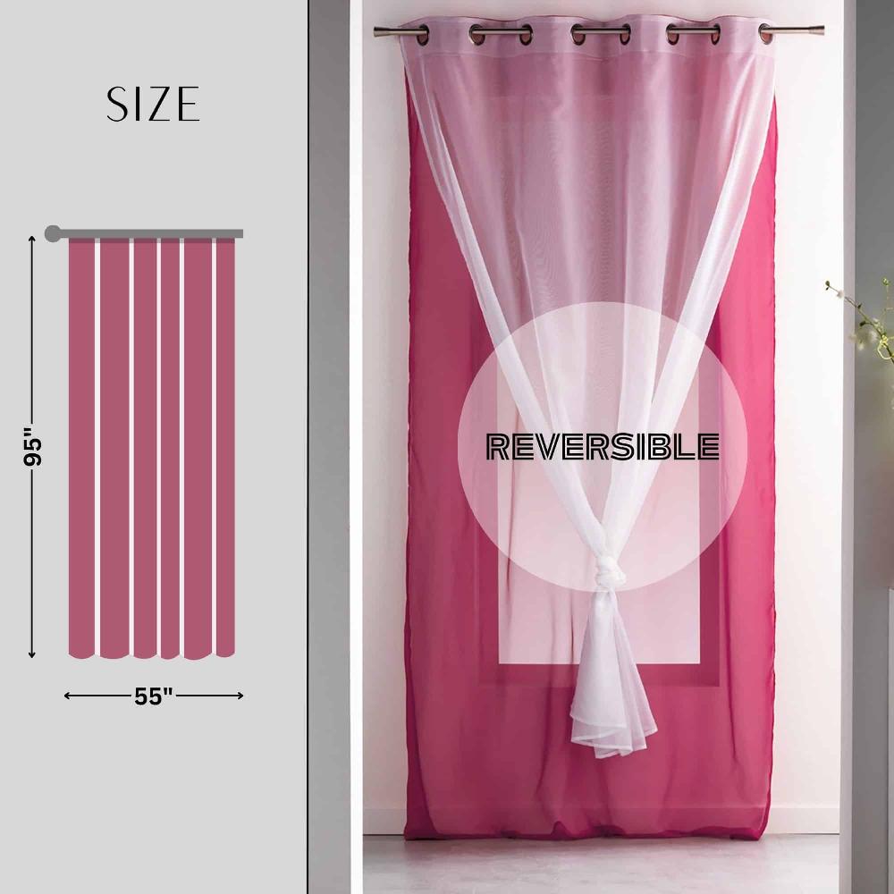 Evideco Double Layer Sheer Curtain Panel – Fuchsia And White Elegant Drape For Living Room And Bedroom 95×55 Inches Home Accessories Window Curtains