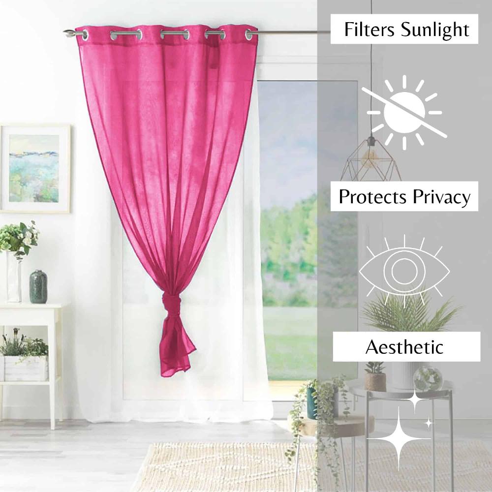 evideco Double Layer Sheer Curtain Panel – Fuchsia and White Elegant Drape for Living Room and Bedroom 95×55 Inches Home Accessories Window Curtains