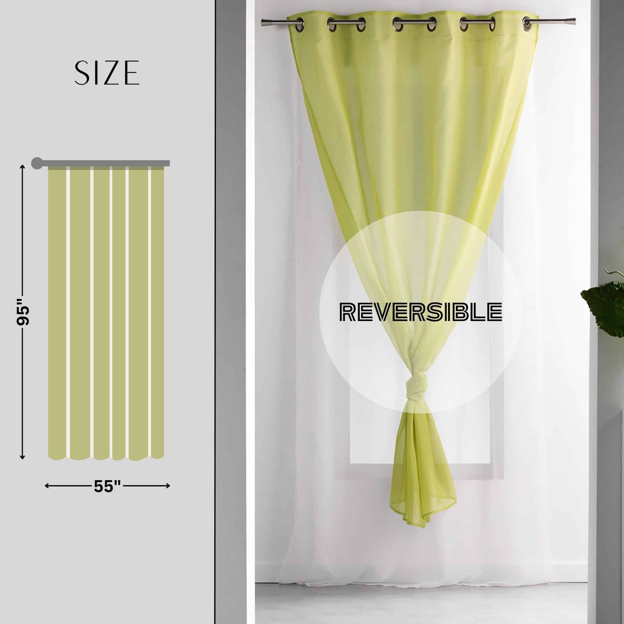 Evideco Double Layer Sheer Voile Curtain Panel – Fresh Lime Green And White Light-Filtering Drapes 95×55 Inches Home Accessories Window Curtains