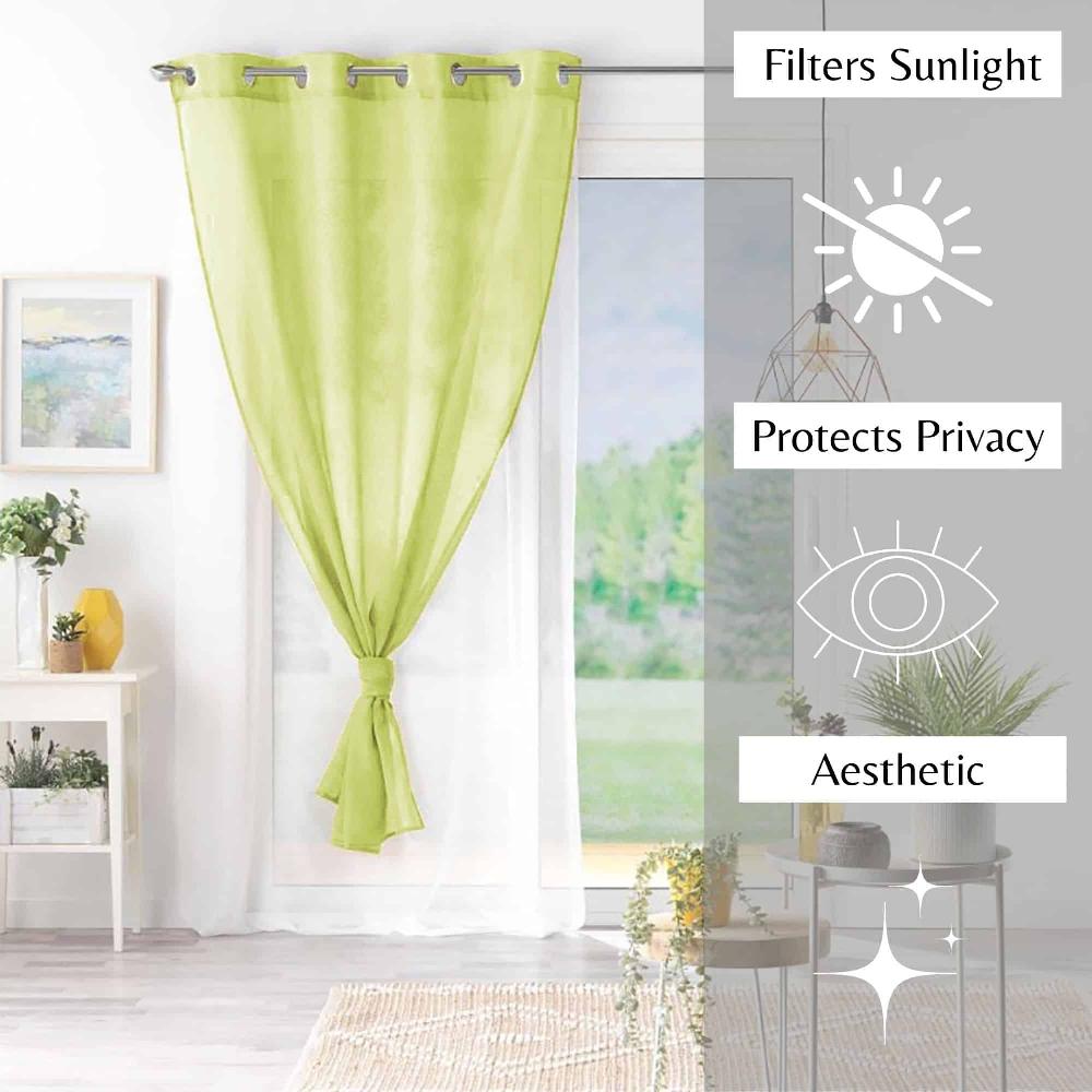 Evideco Double Layer Sheer Voile Curtain Panel – Fresh Lime Green And White Light-Filtering Drapes 95×55 Inches Home Accessories Window Curtains