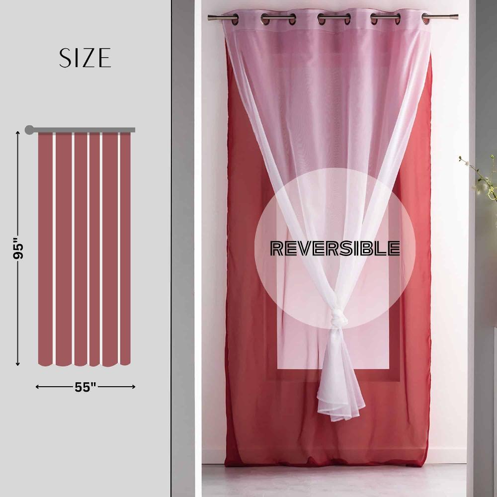 Evideco Double Layer Window Curtain Drape Elegant Sheer Curtain Two-Tone Red And White – 95×55 Inches Home Accessories Window Curtains