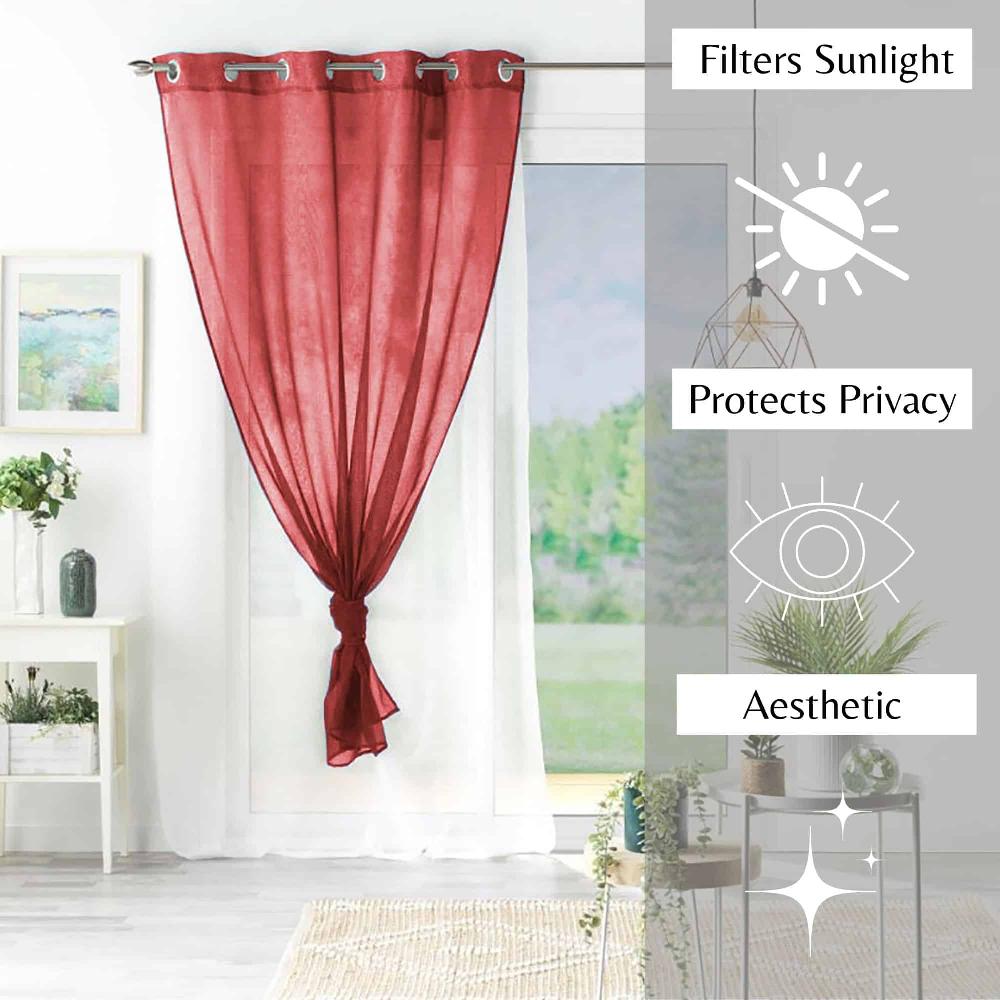evideco Double Layer Window Curtain Drape Elegant Sheer Curtain Two-Tone Red and White – 95×55 Inches Home Accessories Window Curtains