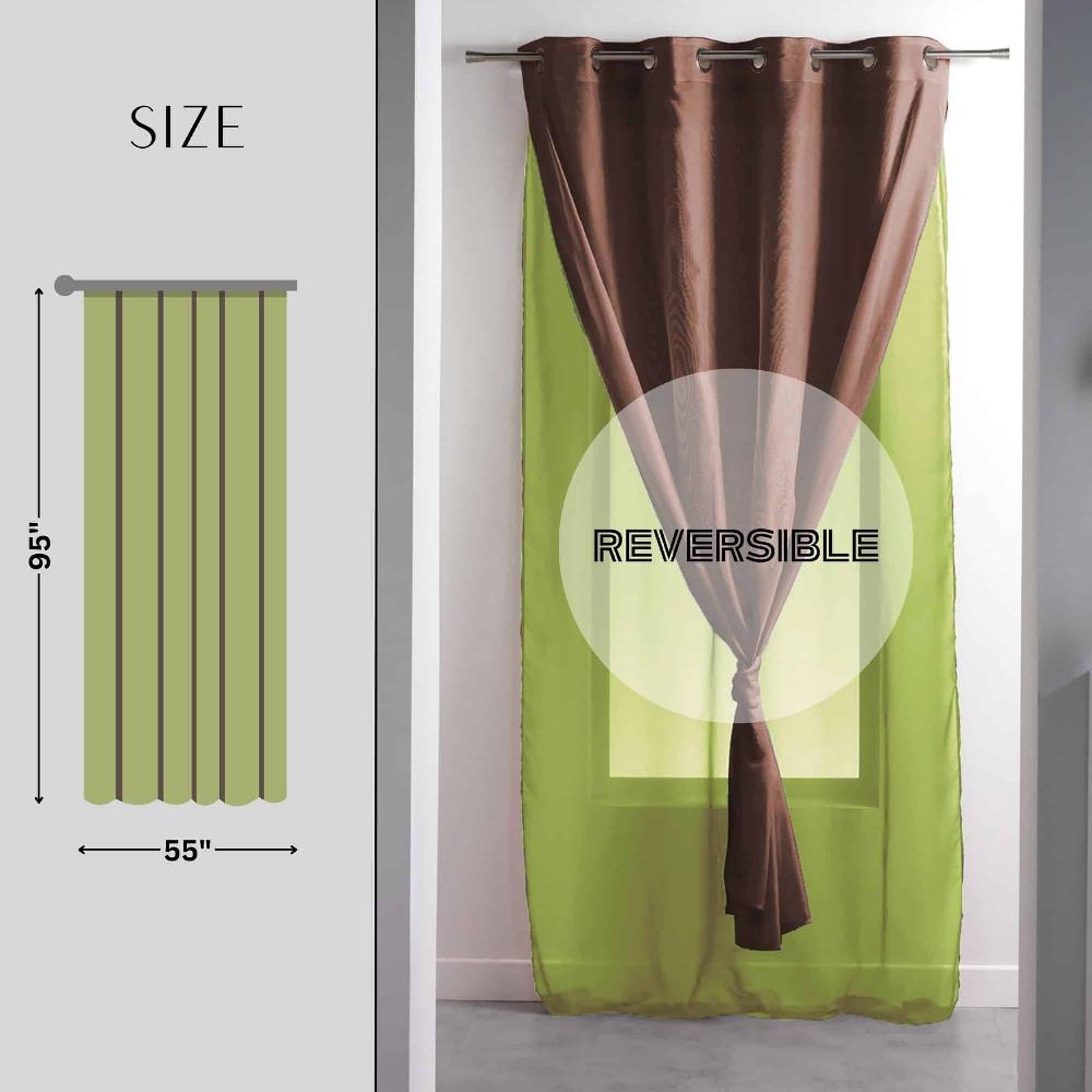Evideco Double Layer Window Curtain Panel – Rich Chocolate And Pistachio Green Sheer Voile Curtain For Any Room – 95×55 Inches Home Accessories Window Curtains