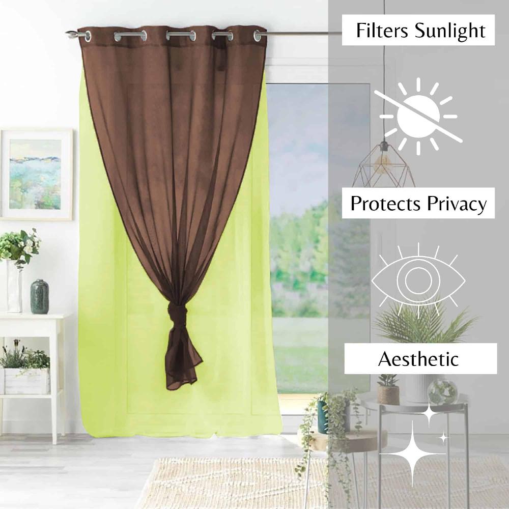 Evideco Double Layer Window Curtain Panel – Rich Chocolate And Pistachio Green Sheer Voile Curtain For Any Room – 95×55 Inches Home Accessories Window Curtains