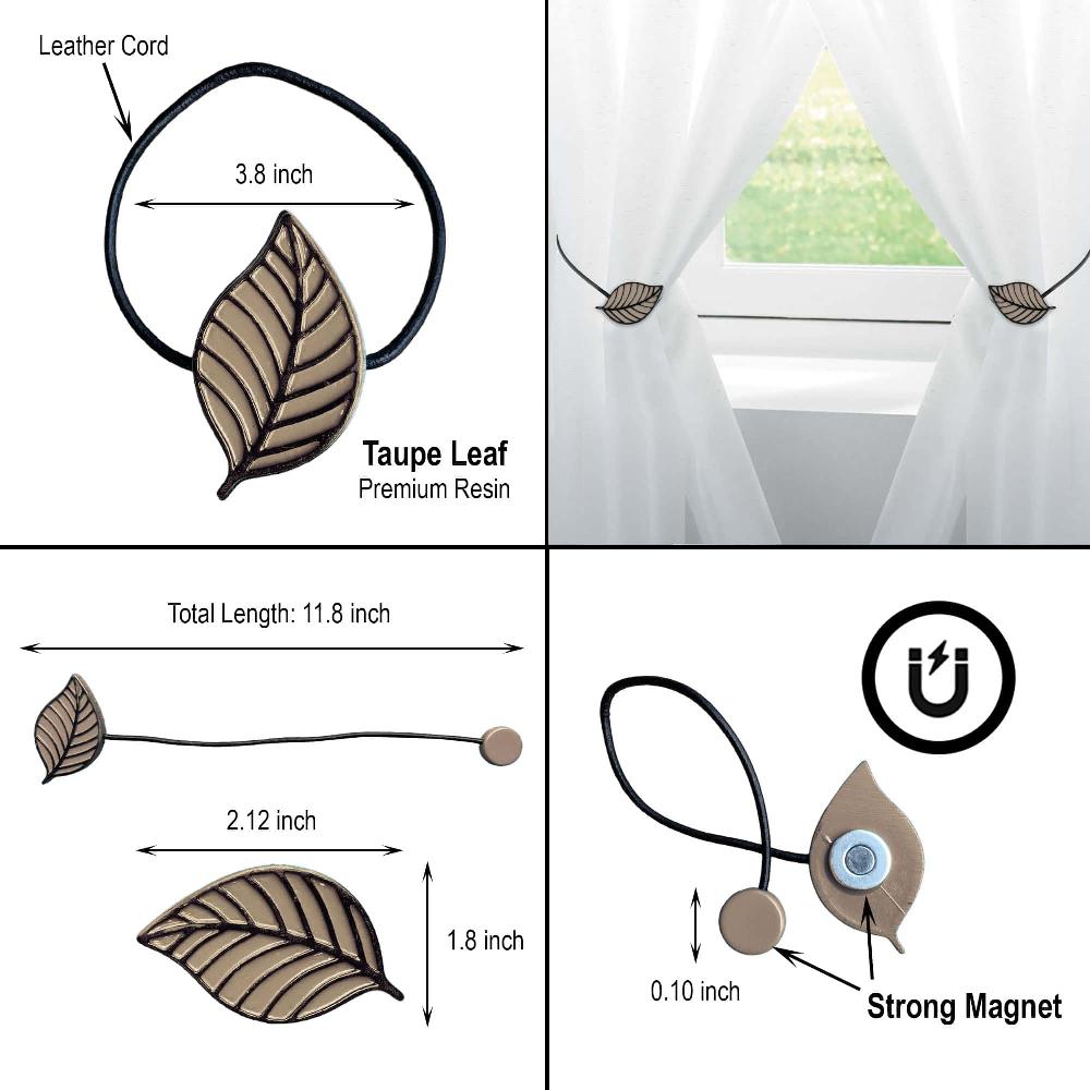 Evideco Duo Taupe Magnetic Curtain Holdbacks – Chic Leaf Motif In Resin – Versatile Accessories For Drapes And Curtains Home Accessories Tie Backs & Magnets