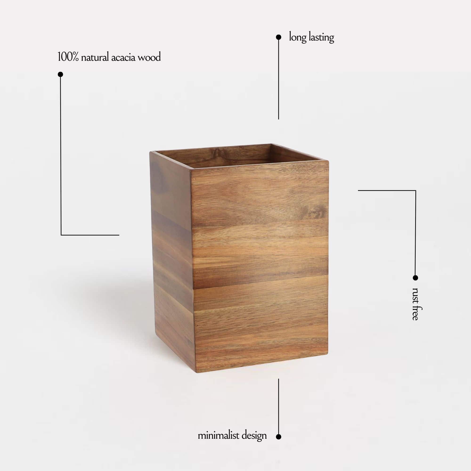 Evideco Elegant Acacia 2-Gallon Square Bin – Sleek For Bathroom/Bedroom Sturdy & Easy-Clean Toilet Seats & Accessories Toilet Wastebaskets Design & Solid