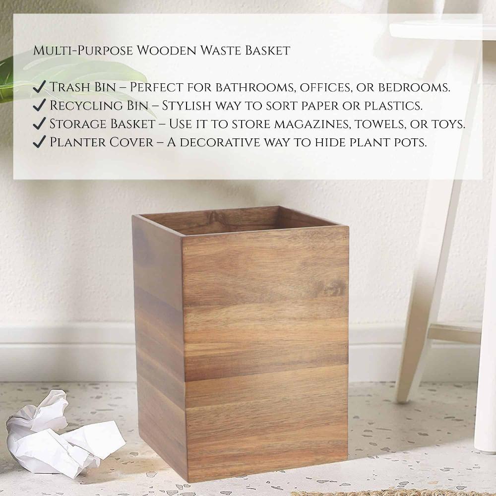 Evideco Elegant Acacia 2-Gallon Square Bin – Sleek For Bathroom/Bedroom Sturdy & Easy-Clean Toilet Seats & Accessories Toilet Wastebaskets Design & Solid