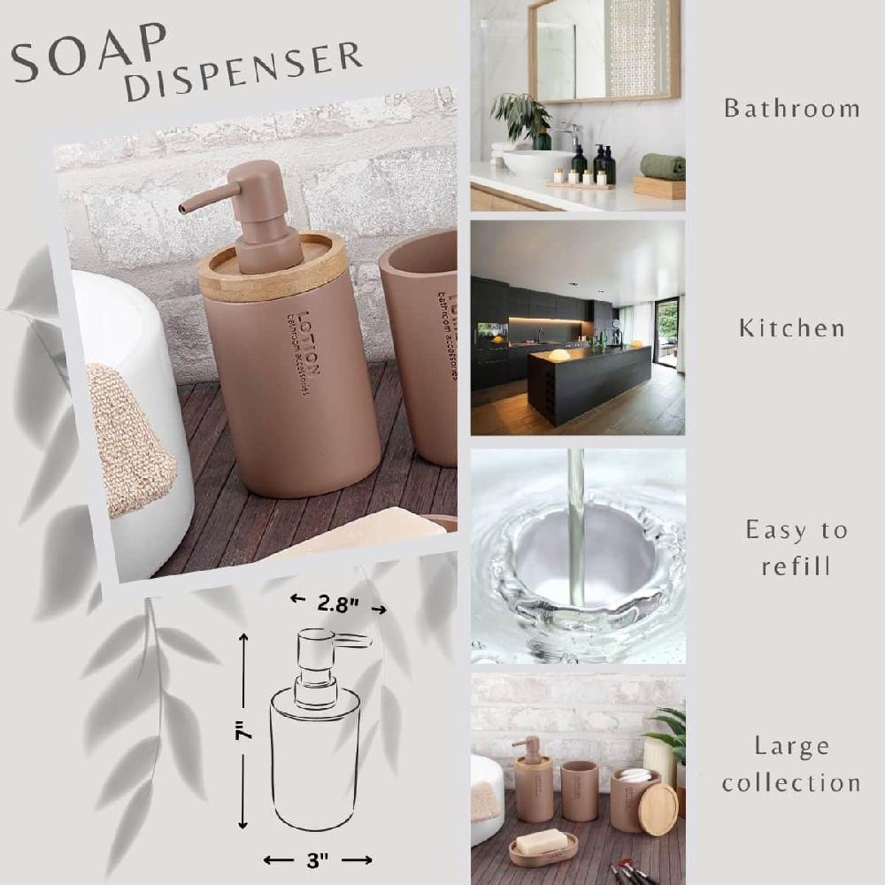 Evideco Elegant Cappuccino Soap Dispenser – Polyresin And Bamboo Design Refillable Liquid Pump Bathroom Accessories Soap & Lotion Dispensers