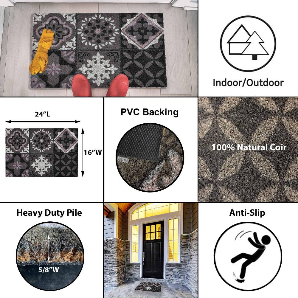 Evideco Elegant Coconut Door Mat With Cement Tile Design – 24×16 Inches In Sophisticated Gray Hue – Instantly Elevate Your Home’s Curb Appeal Home Accessories Door Mats