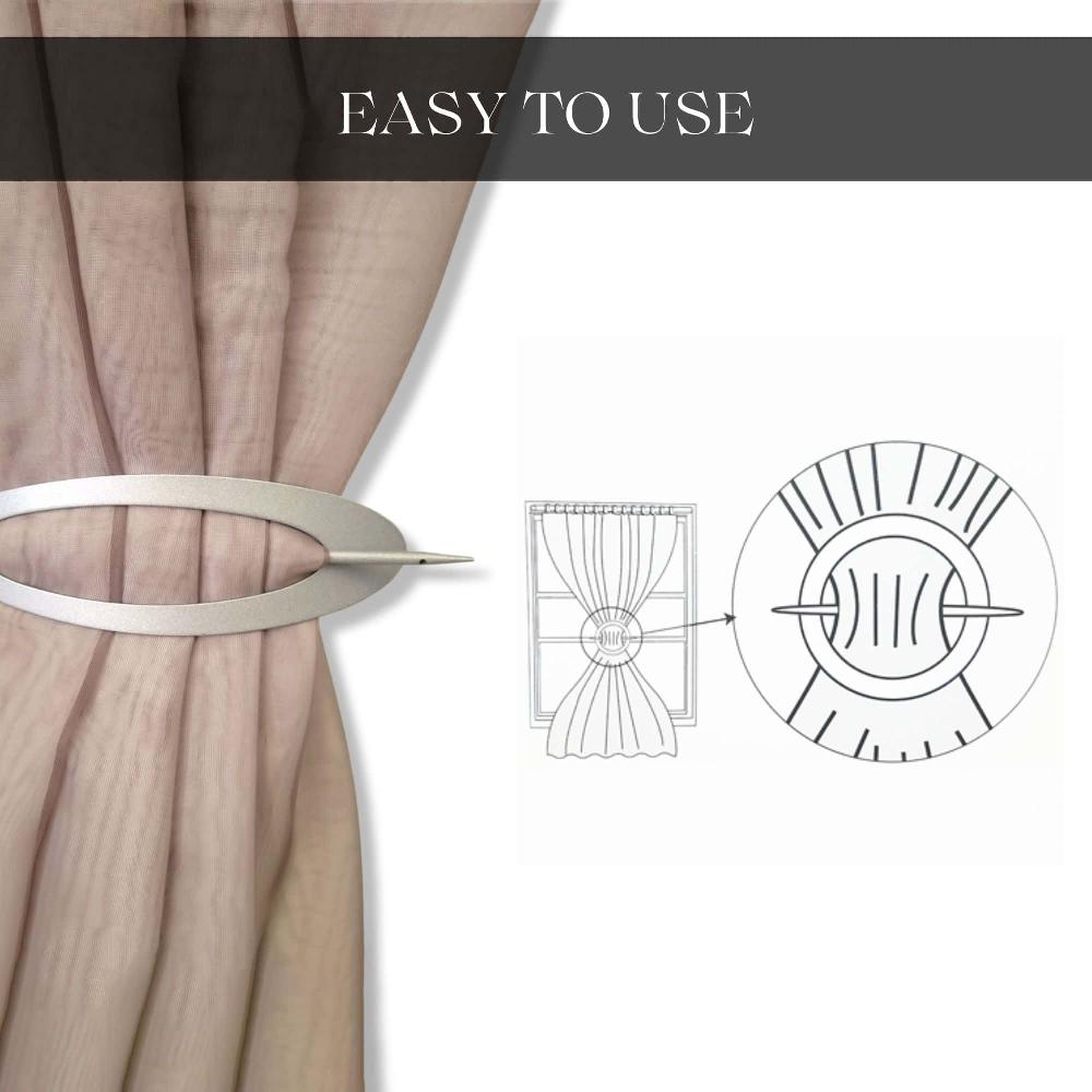 Evideco Elegant Metal Curtain Tieback Oval Design For Easy Install – Perfect For Drapes Curtains And Sheer Panels – Gray Home Accessories Tie Backs & Magnets Textile Tiebacks