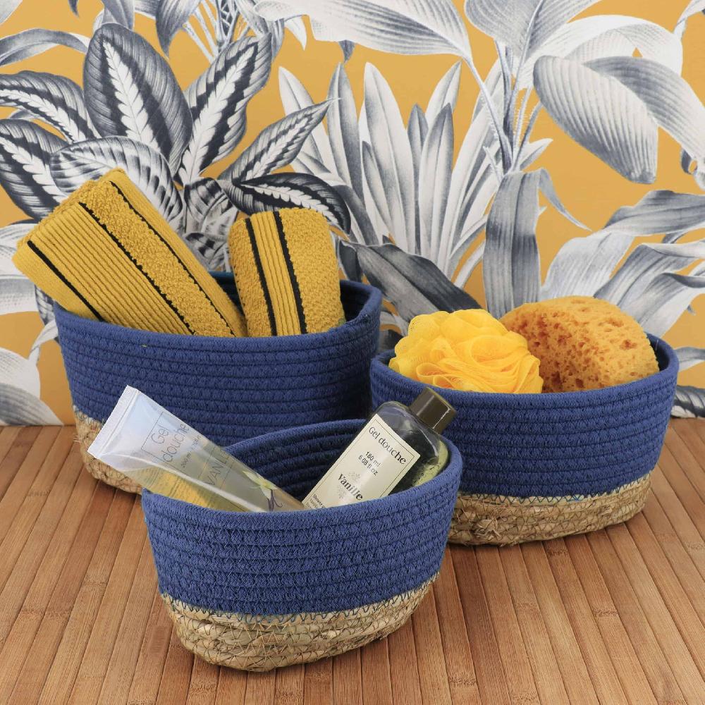 evideco Elegant Navy Blue Cotton Storage Baskets Organizer Padang- Set of 3 – Ideal as Diaper Basket Dog Toy Basket or Gift Basket Bathroom Storage & Furniture Storage Baskets & Organizers