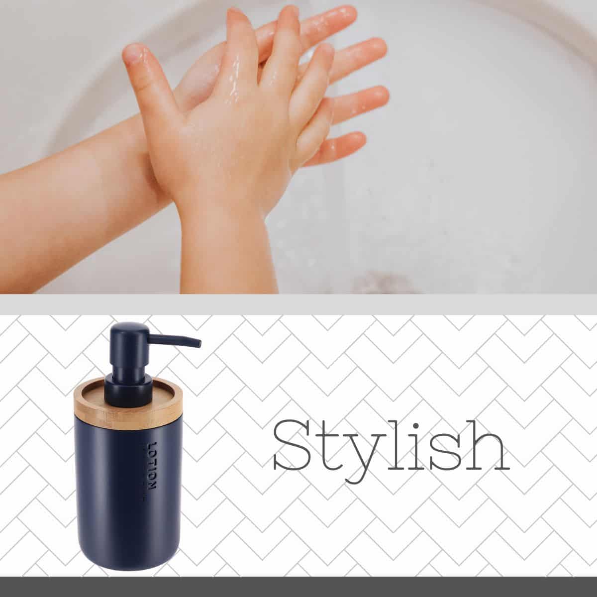 Evideco Elegant Navy Blue Soap Dispenser – Polyresin And Bamboo Design Refillable Liquid Pump Bathroom Accessories Soap & Lotion Dispensers