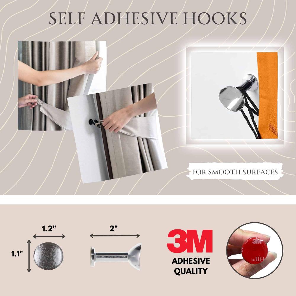 Evideco Elegant Round Design Curtain Tieback Hooks – Set Of 2 Adhesive Drapery Holdbacks – Chrome Home Accessories Tie Backs & Magnets Metal Tie Backs Small Tie Backs For Window Sheers