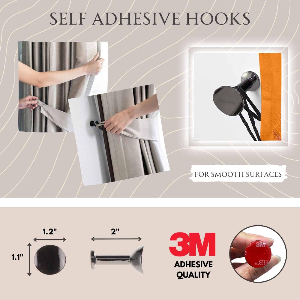 Evideco Elegant Round Design Curtain Tieback Hooks – Set Of 2 Adhesive Drapery Holdbacks – Graphite Home Accessories Tie Backs & Magnets Metal Tie Backs Small Tie Backs For Window Sheers