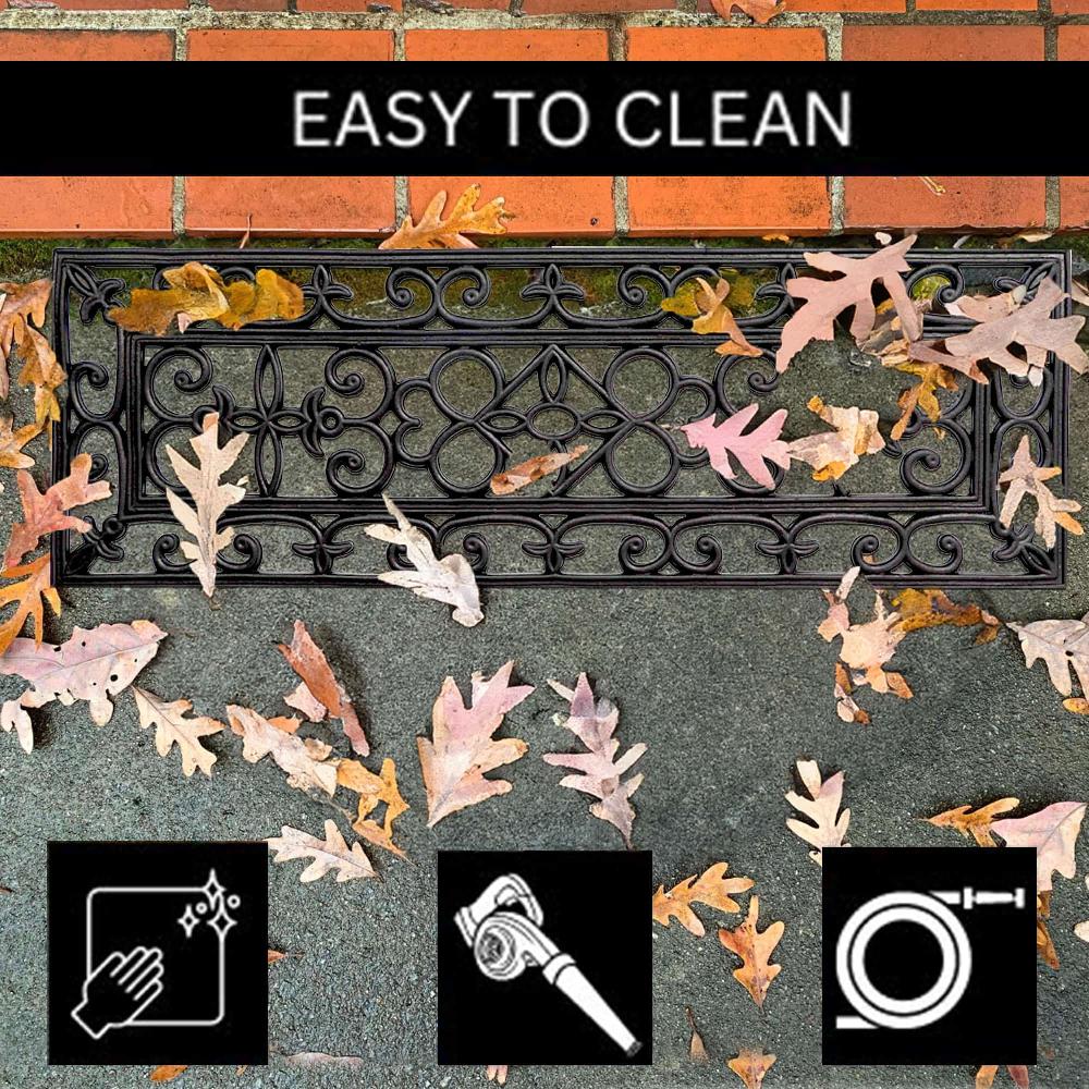 Evideco Elegant Scrollwork Rubber Door Mat – Weather-Resistant Non-Slip 30×10 Inches Low Profile Black Home Accessories Door Mats Outdoor