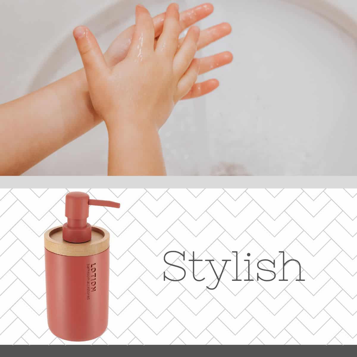 Evideco Elegant Terracotta Soap Dispenser – Polyresin And Bamboo Design Refillable Liquid Pump Bathroom Accessories Soap & Lotion Dispensers