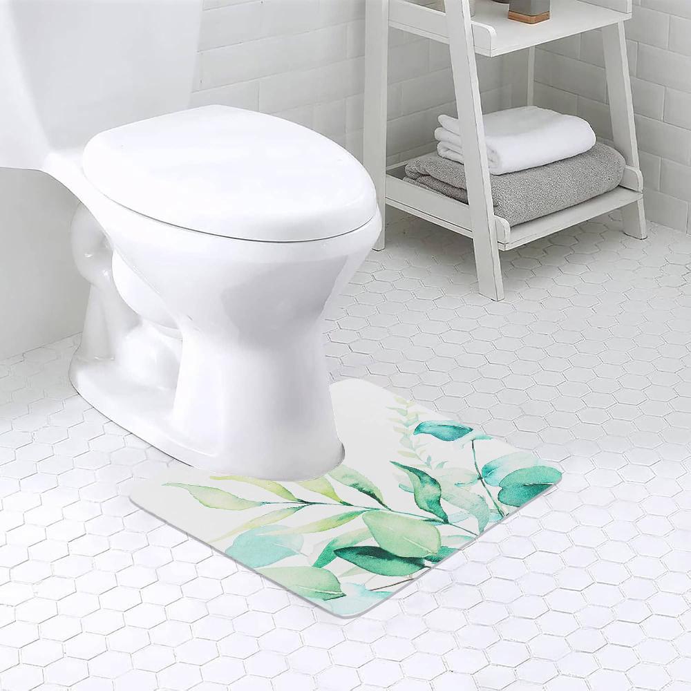 evideco Eucalyptus Mist Contour Bath Mat 20×18 – Ultra Absorbent Quick Dry Rug with Anti-Slip Rubber Backing Bathroom Mats & Rugs Toilet Contour Rugs