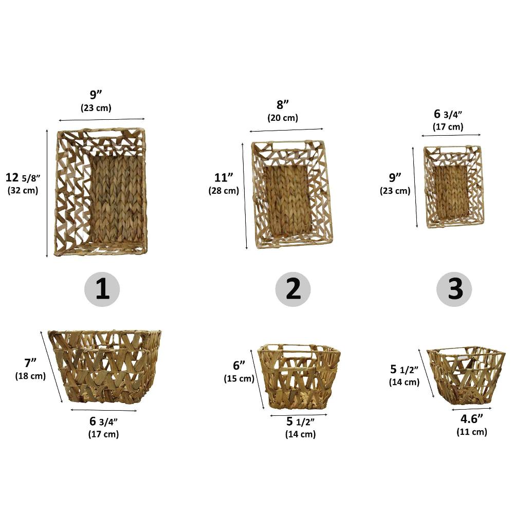 Evideco Flared Braided Water Hyacinth Baskets With Handles Natural Set Of 3 Bathroom Storage & Furniture Storage Baskets & Organizers