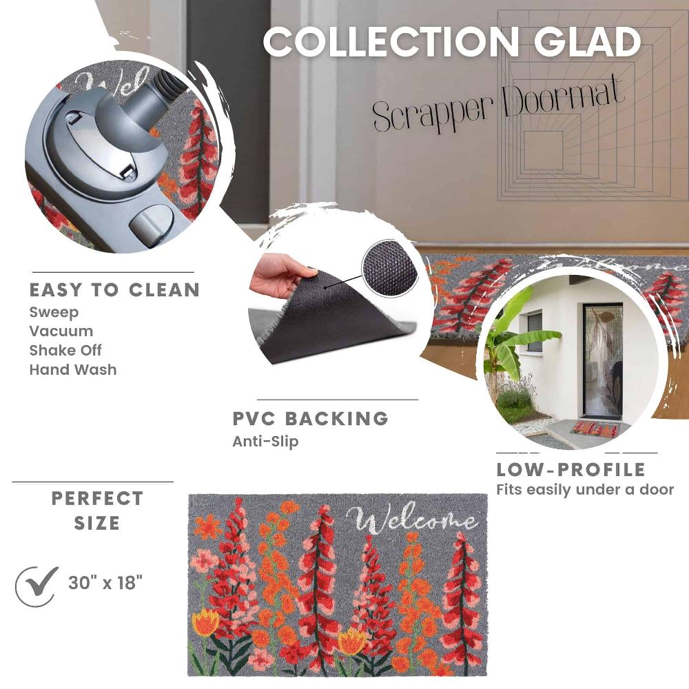 Evideco Floral Welcome Door Mat – Heavy-Duty Coir Mat 30″ X 18″ – Durable Non-Slip Indoor/Outdoor Perfect For High-Traffic Entrances Home Accessories Door Mats