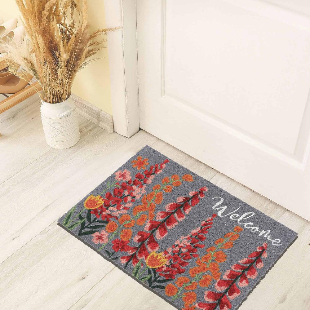 Evideco Floral Welcome Door Mat – Heavy-Duty Coir Mat 30″ X 18″ – Durable Non-Slip Indoor/Outdoor Perfect For High-Traffic Entrances Home Accessories Door Mats