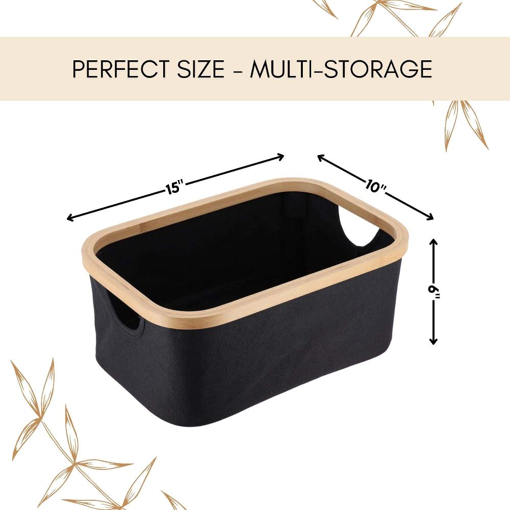 Evideco Foldable Storage Basket With Bamboo Frame And Black Fabric Rectangular Multi-Storage Organizer For Home And Office Bathroom Storage & Furniture Storage Baskets & Organizers