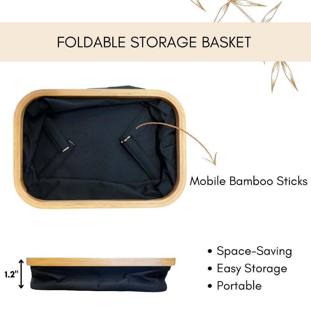 Evideco Foldable Storage Basket With Bamboo Frame And Black Fabric Rectangular Multi-Storage Organizer For Home And Office Bathroom Storage & Furniture Storage Baskets & Organizers