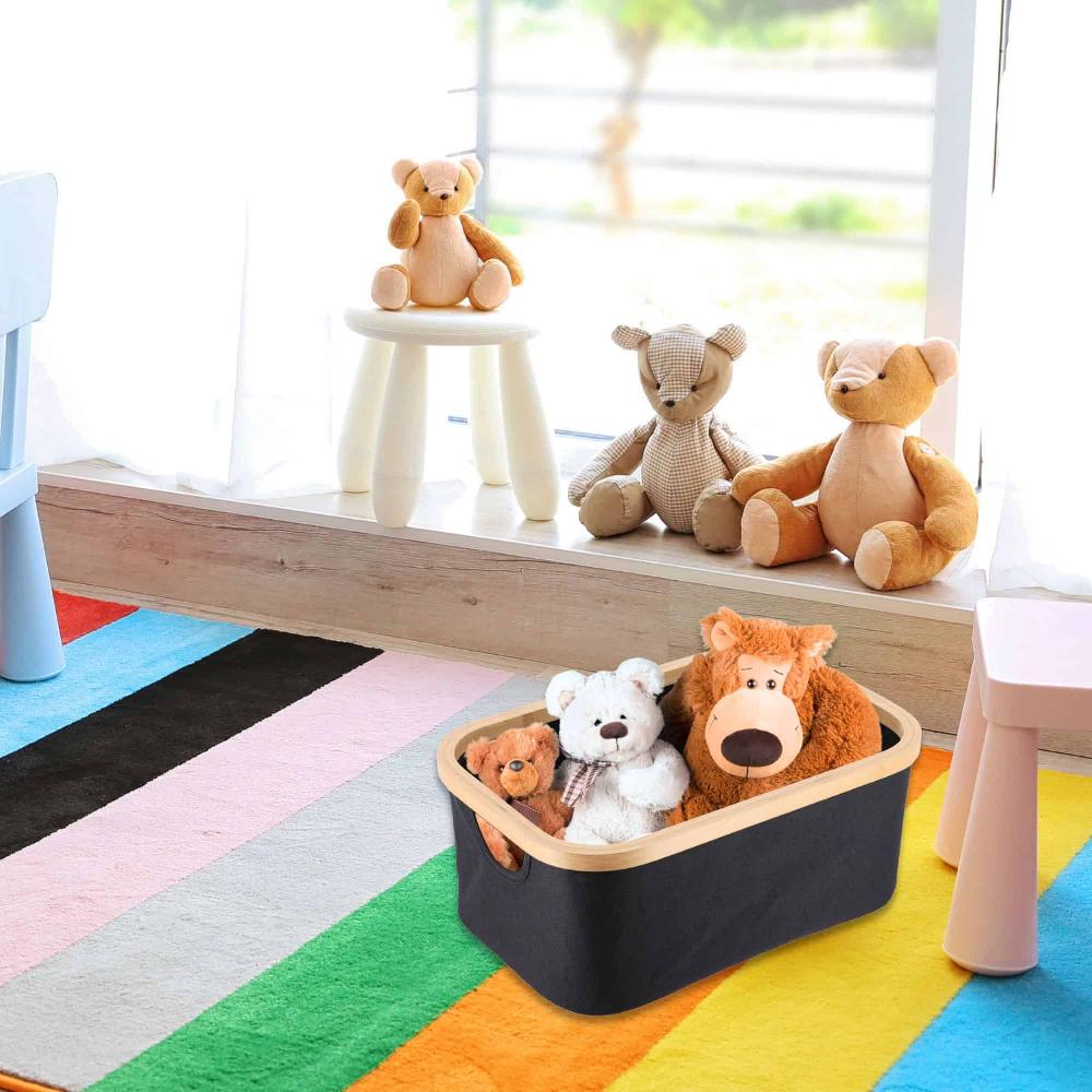 Evideco Foldable Storage Basket With Bamboo Frame And Black Fabric Rectangular Multi-Storage Organizer For Home And Office Bathroom Storage & Furniture Storage Baskets & Organizers