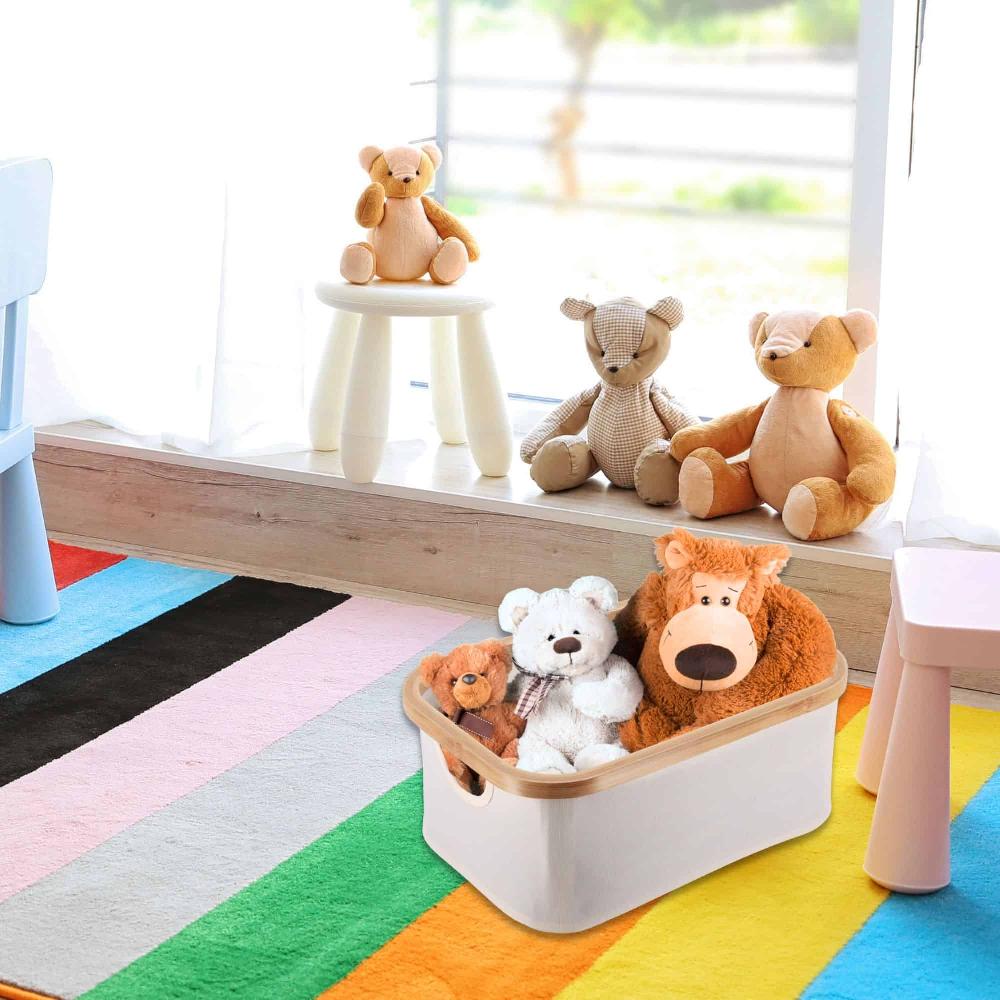 Evideco Foldable Storage Basket With Bamboo Frame And Ecru Fabric Rectangular Multi-Storage Organizer For Home And Office Bathroom Storage & Furniture Storage Baskets & Organizers