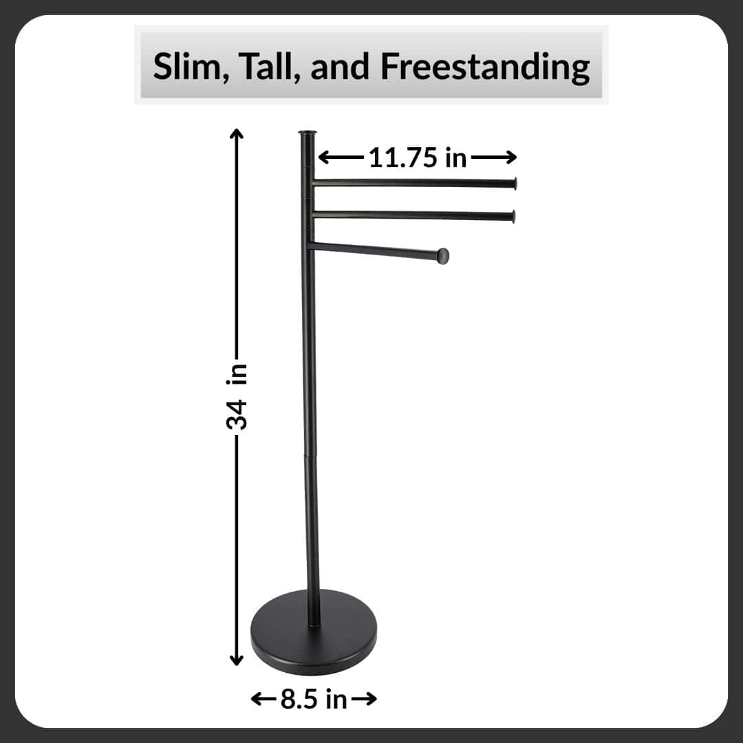 Evideco Freestanding 3-Arm Towel Rack In Black Steel Bathroom Storage & Furniture Towel Racks & Shelving Towel Racks & Coat Racks Free Standing