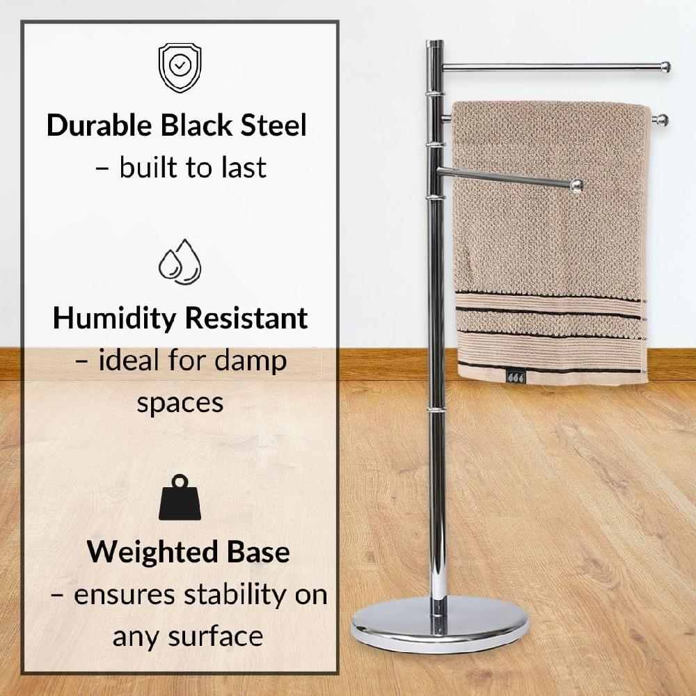 Evideco Freestanding 3-Arm Towel Rack In Stainless Steel Bathroom Storage & Furniture Towel Racks & Shelving Towel Racks & Coat Racks Free Standing