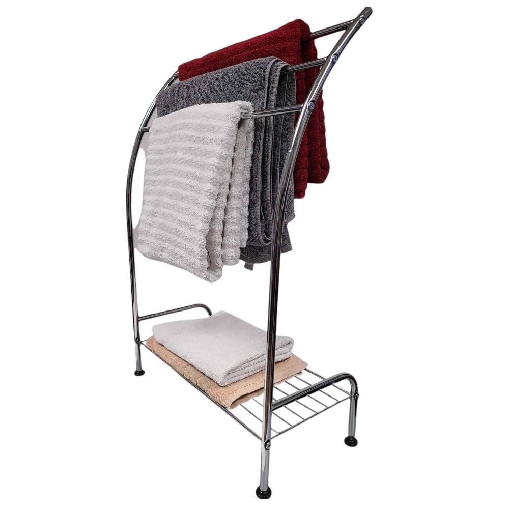 Evideco Freestanding Curved 3 Towels Stand With Shelf Chromed Metal Bathroom Storage & Furniture Towel Racks & Shelving Towel Racks & Coat Racks Freestanding