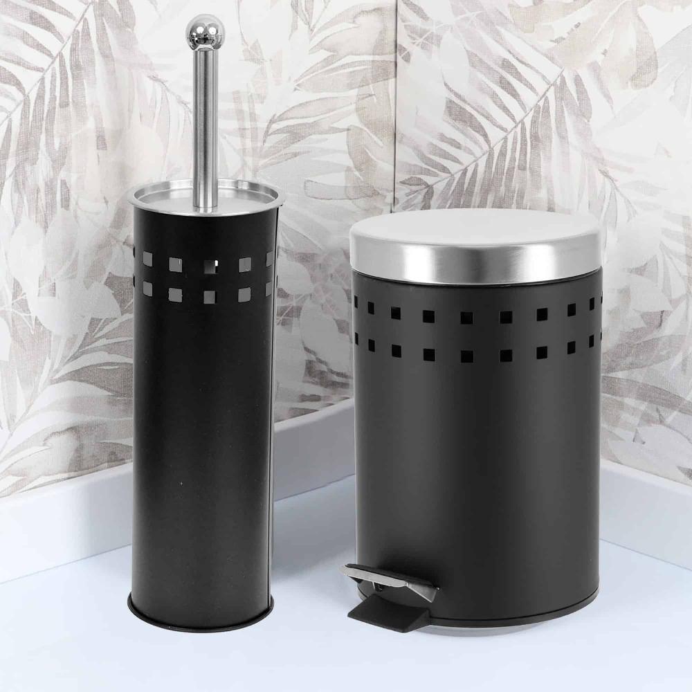 Evideco Freestanding Round Toilet Brush And Holder Set Black Toilet Seats & Accessories Toilet Brushes