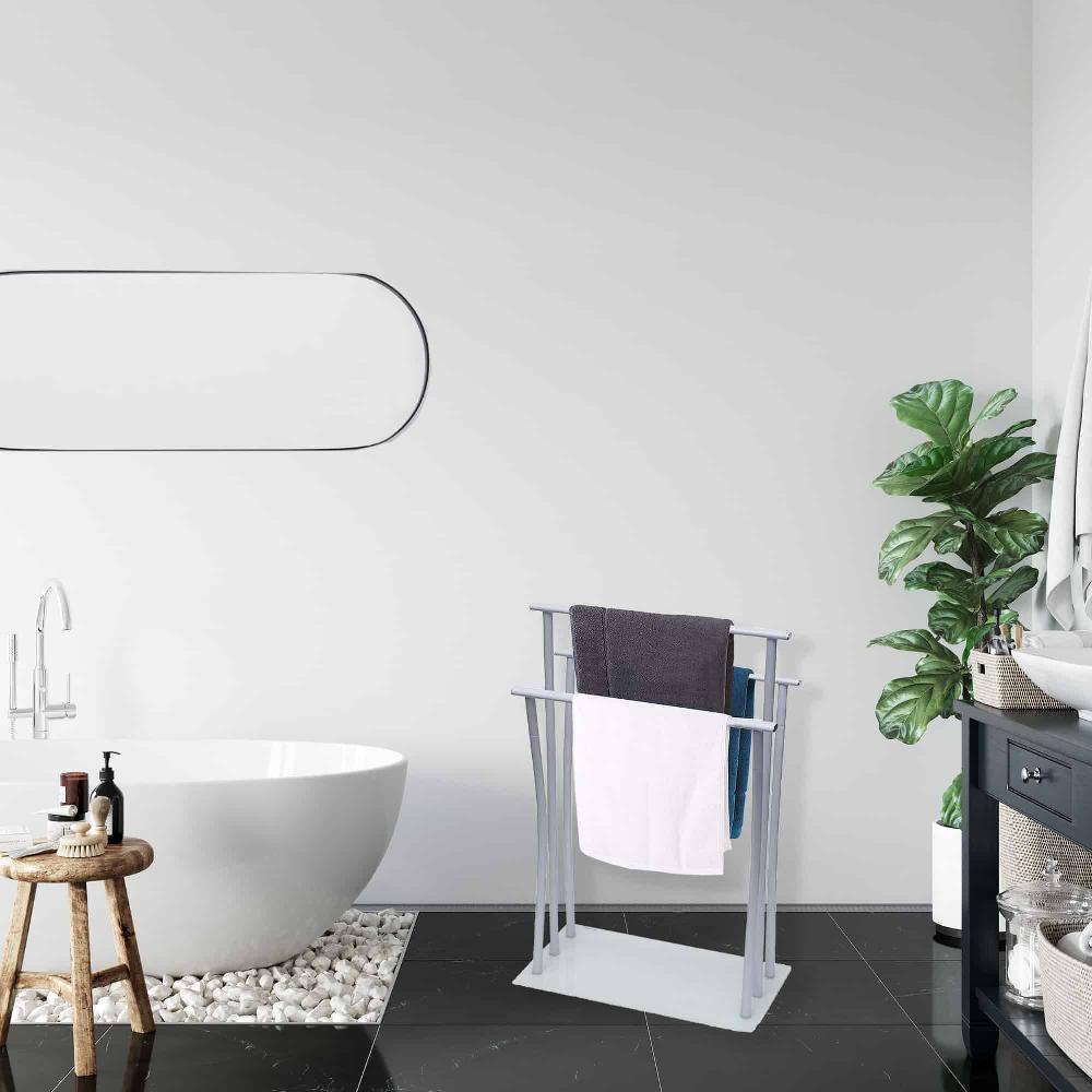 Evideco Freestanding Towel Rack Three Bars Tempered White Glass Base Bathroom Storage & Furniture Towel Racks & Shelving Towel Racks & Coat Racks Freestanding