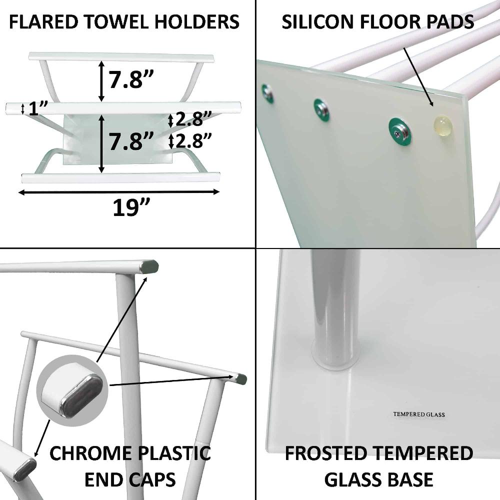Evideco Freestanding Towel Rack Three Bars Tempered White Glass Base Bathroom Storage & Furniture Towel Racks & Shelving Towel Racks & Coat Racks Freestanding