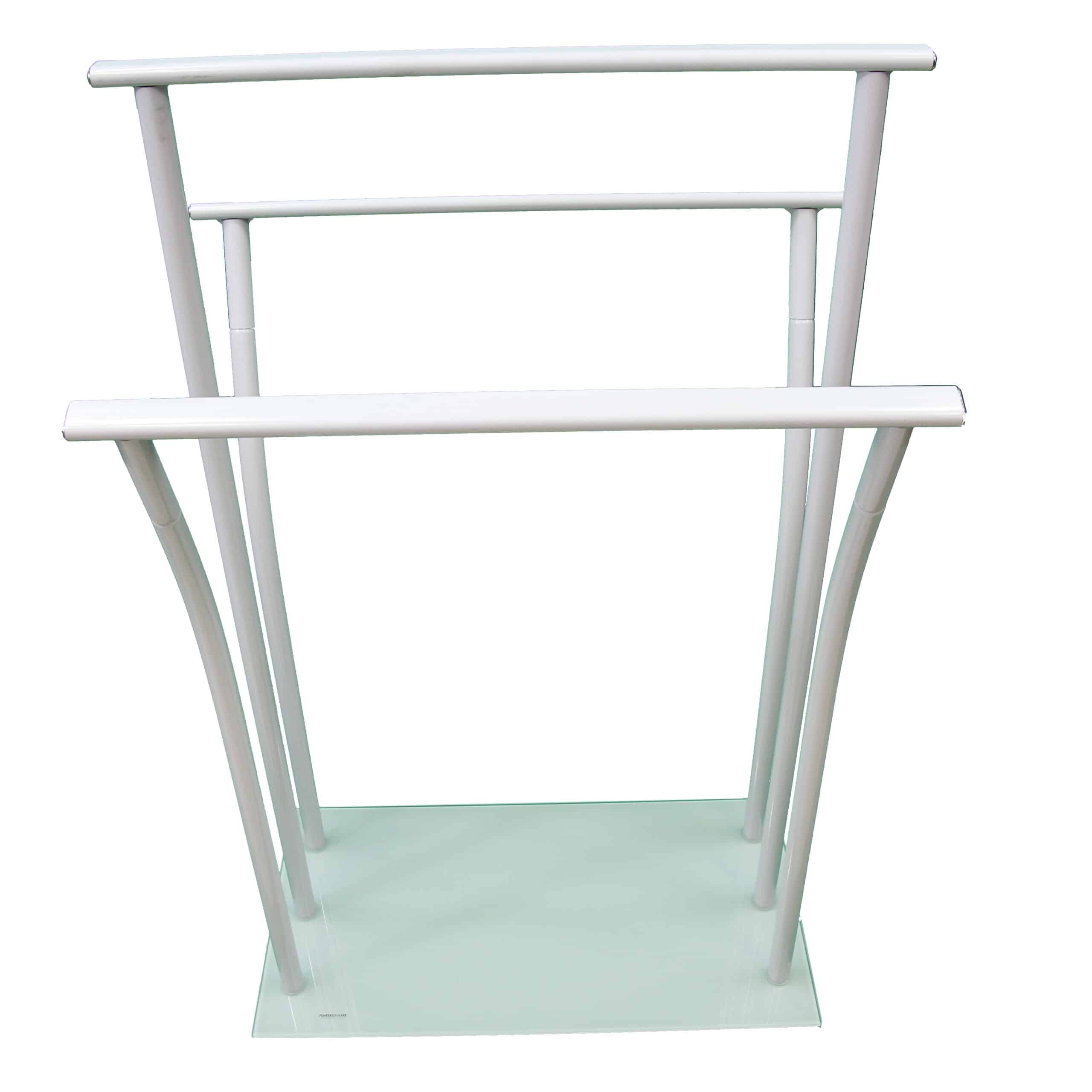 Evideco Freestanding Towel Rack Three Bars Tempered White Glass Base Bathroom Storage & Furniture Towel Racks & Shelving Towel Racks & Coat Racks Freestanding