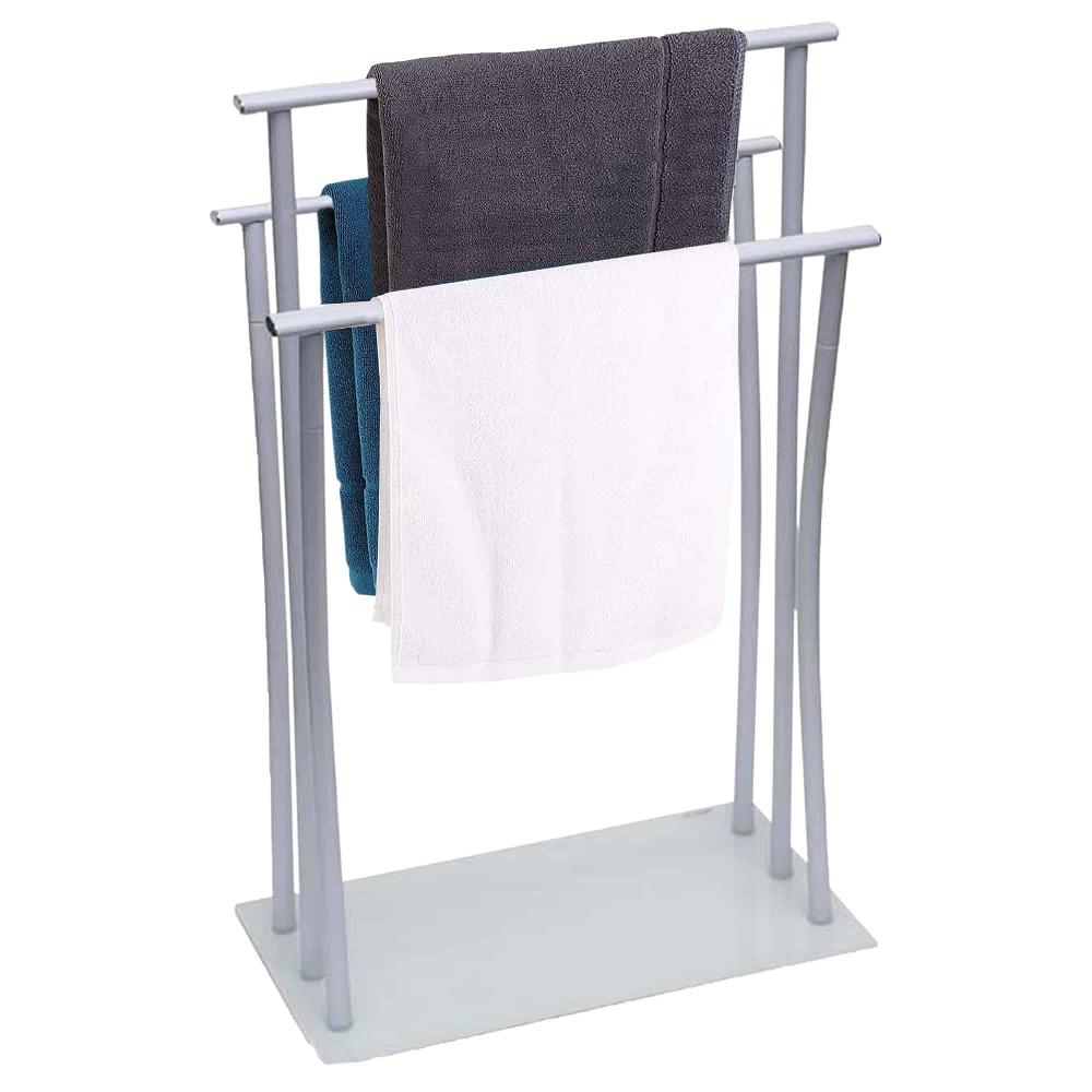 Evideco Freestanding Towel Rack Three Bars Tempered White Glass Base Bathroom Storage & Furniture Towel Racks & Shelving Towel Racks & Coat Racks Freestanding