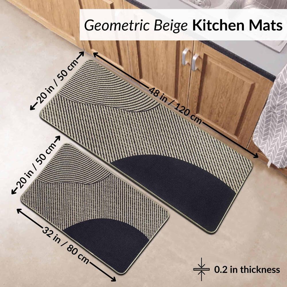 Evideco Geometric Beige Kitchen Mat Set Home Accessories Kitchen Mats