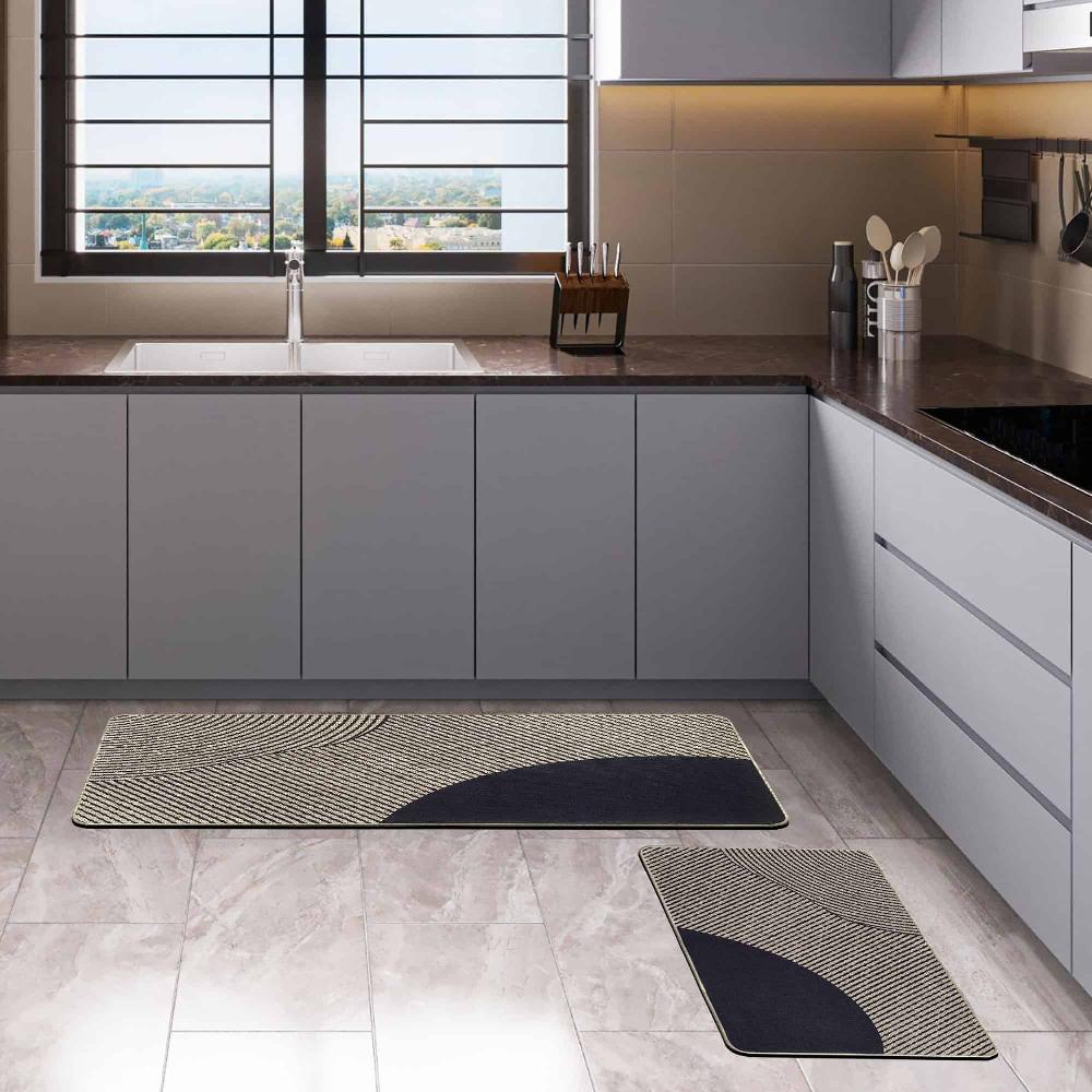 Evideco Geometric Beige Kitchen Mat Set Home Accessories Kitchen Mats