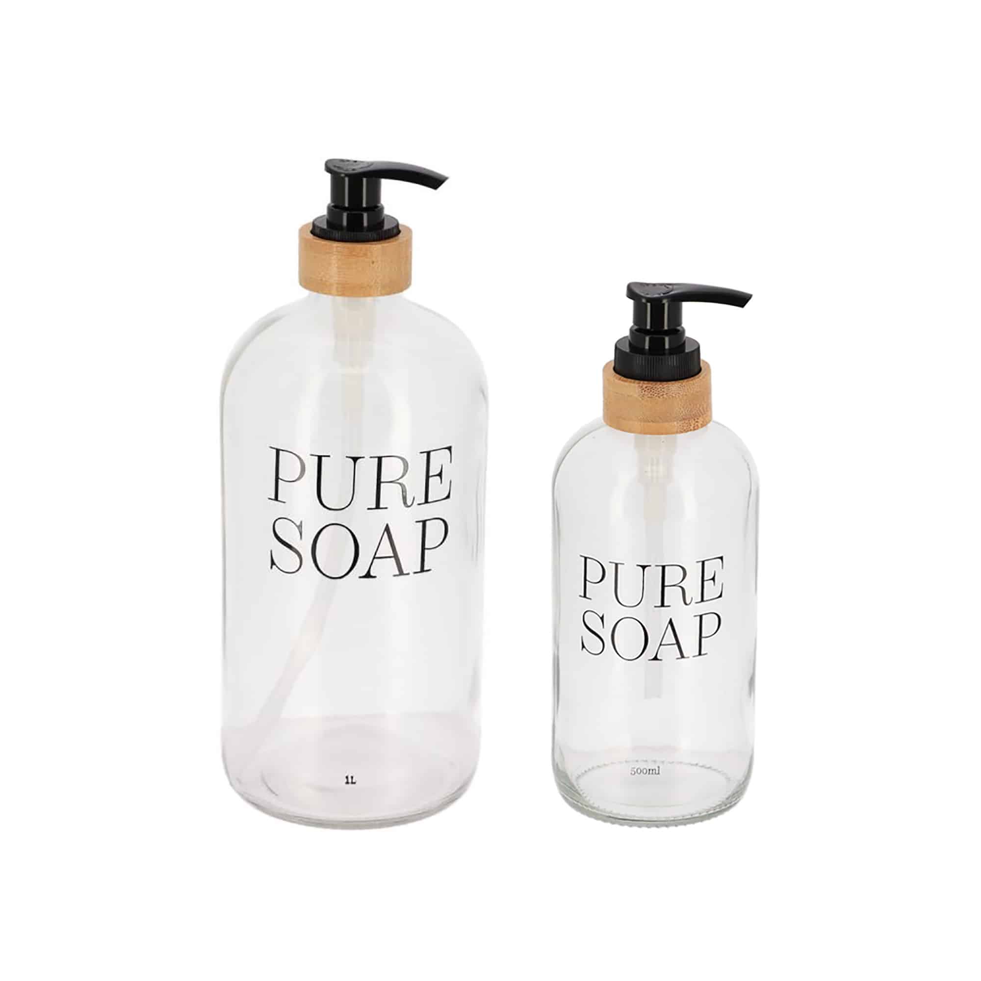 Evideco Glass And Bamboo Soap Dispenser PURE SOAP 17 FL OZ Bathroom Accessories Soap & Lotion Dispensers