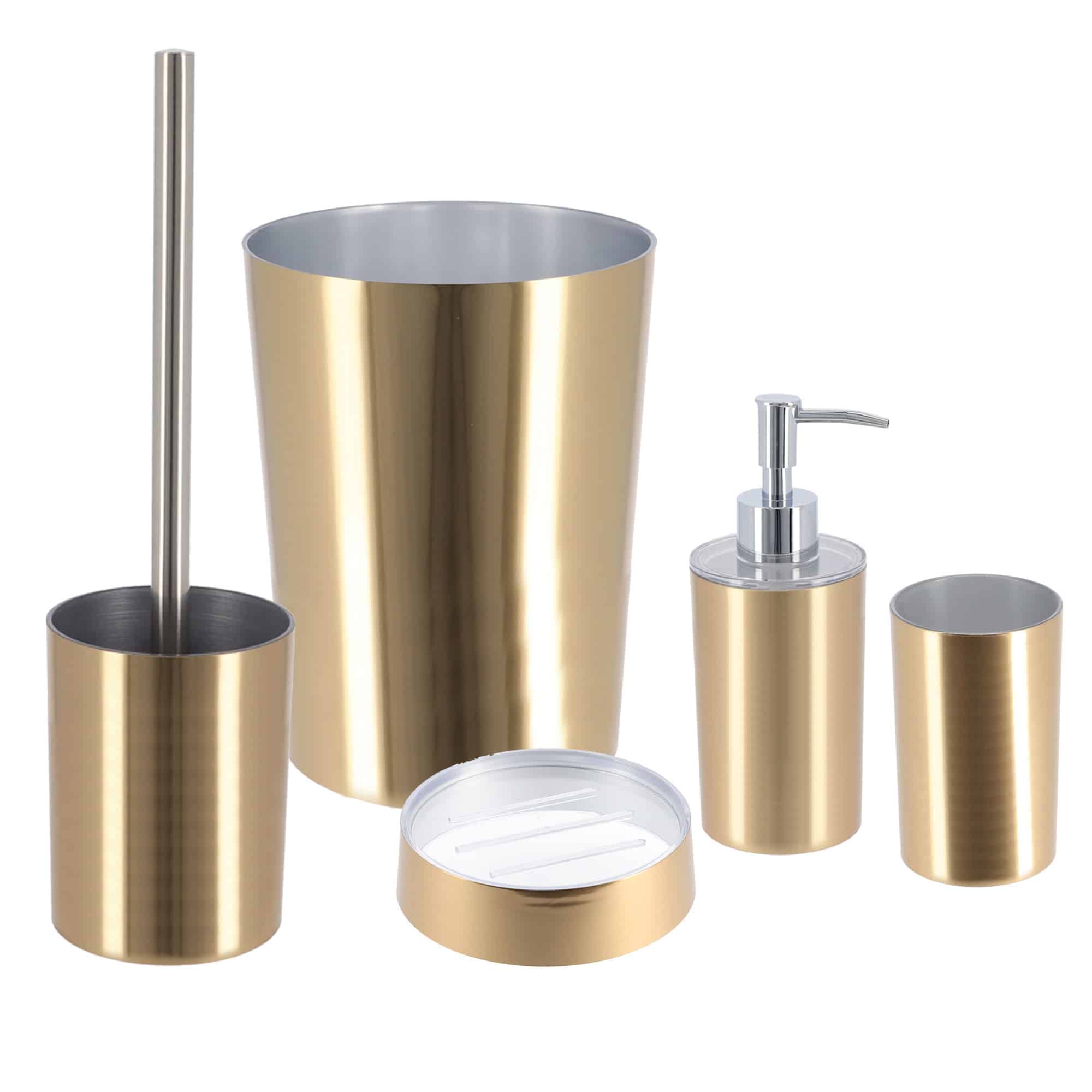 Evideco Gold Toilet Brush And Holder Set GOLDEN Brushed Effect Toilet Seats & Accessories Toilet Brushes